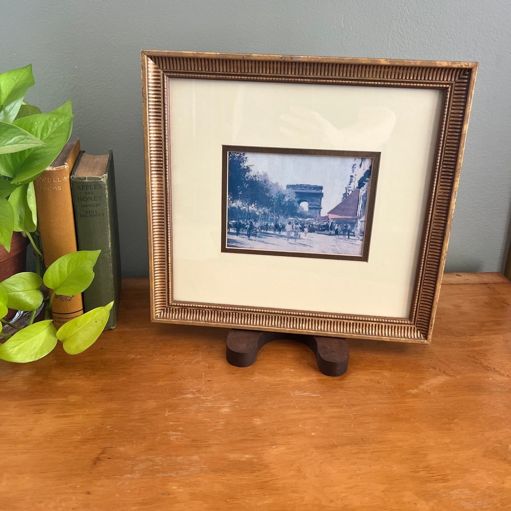 Vintage Parisian Street Scene Art Arc de Triomphe Framed Print Gold Tone